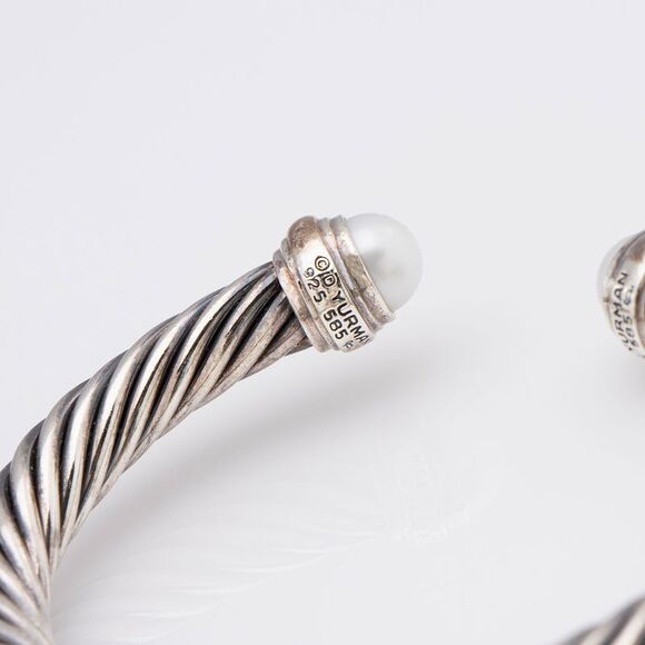David Yurman Sterling Silver 14k Gold Pearl Cable Classics 7mm Cuff - Picture 3 of 3